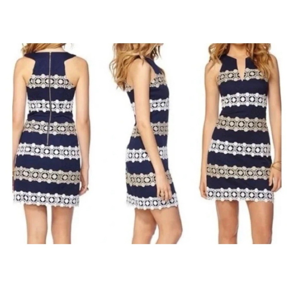 Lilly Pulitzer Augusta Sheath Dress Size 8 Navy Anchor Jacquard Boatwheel Lace